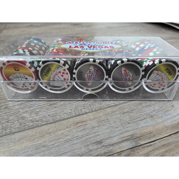 🎲 Fabulous Las Vegas Nevada 100-Count Poker Chip Set (Missing 4 Chips) 🎲 - Picture 2 of 7
